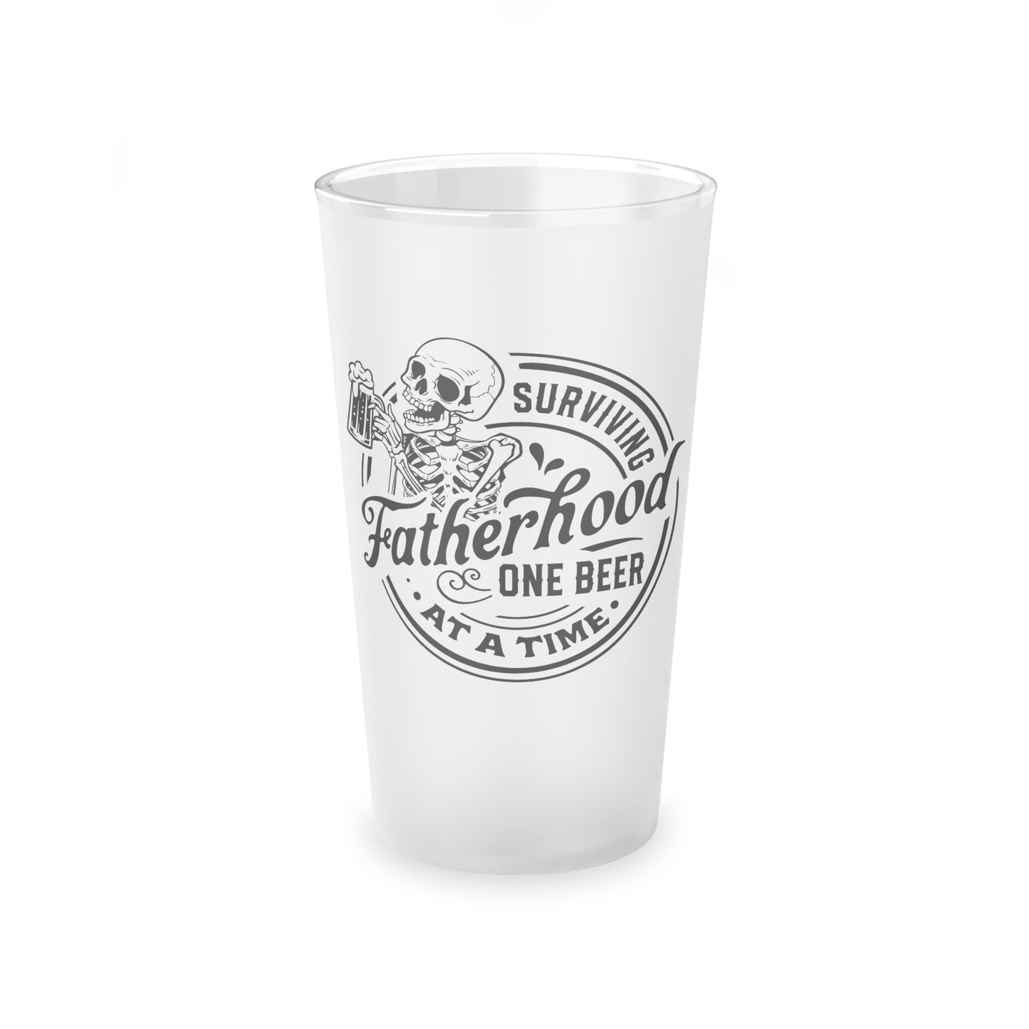 SURVIVING FATHERHOOD ONE BEER AT A TIME Frosted Pint Glass, 16oz