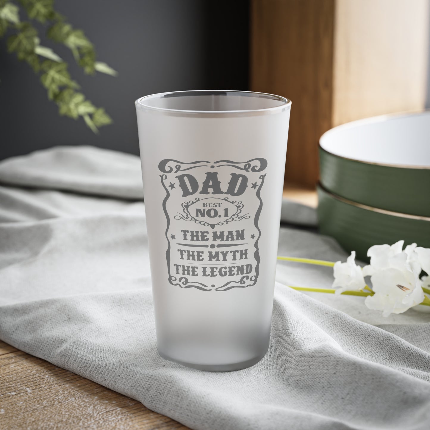 DAD THE MAN THE MYTH THE LEGEND Frosted Pint Glass, 16oz