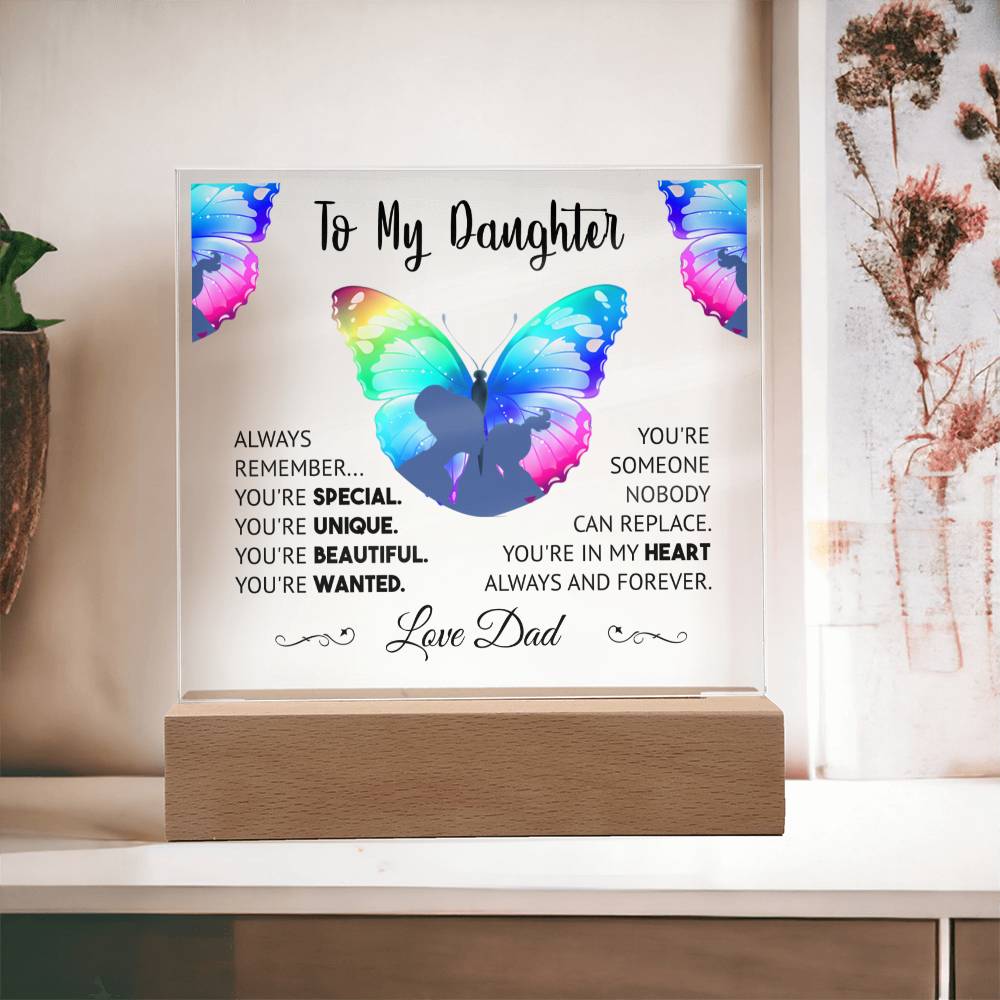 To My Daughter Love Dad acrylic square Black lettering