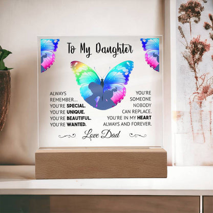 To My Daughter Love Dad acrylic square Black lettering