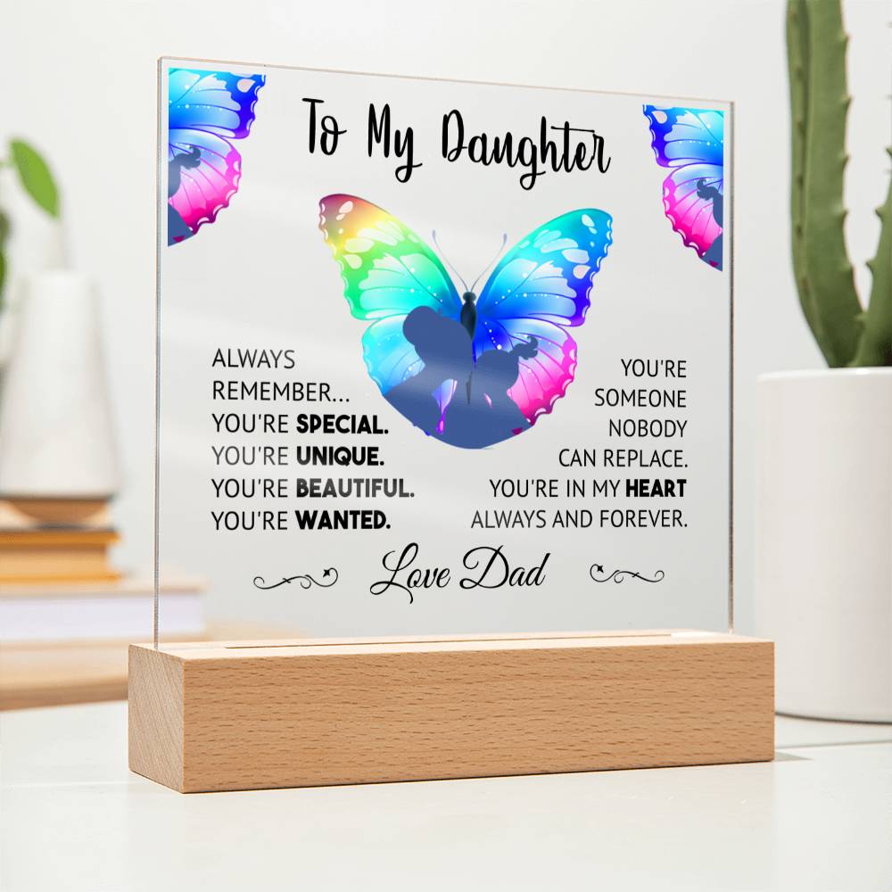 To My Daughter Love Dad acrylic square Black lettering