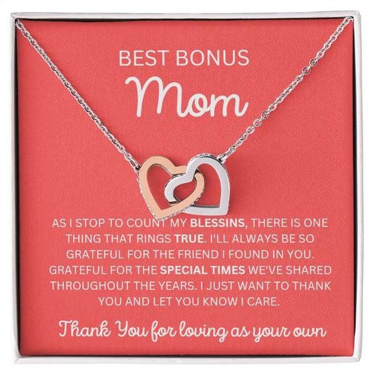 BEST BONUS MOM BLESSINGS RED | INTERLOCKING HEART